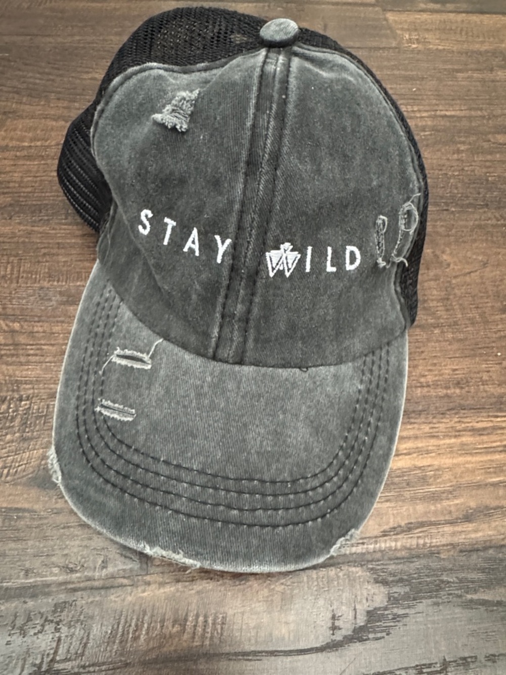 Distressed Black Stay Wild Hat